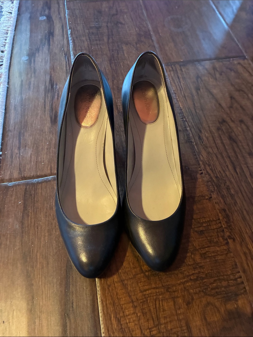 Calvin Klein Black Rounded Toe Leather Pumps